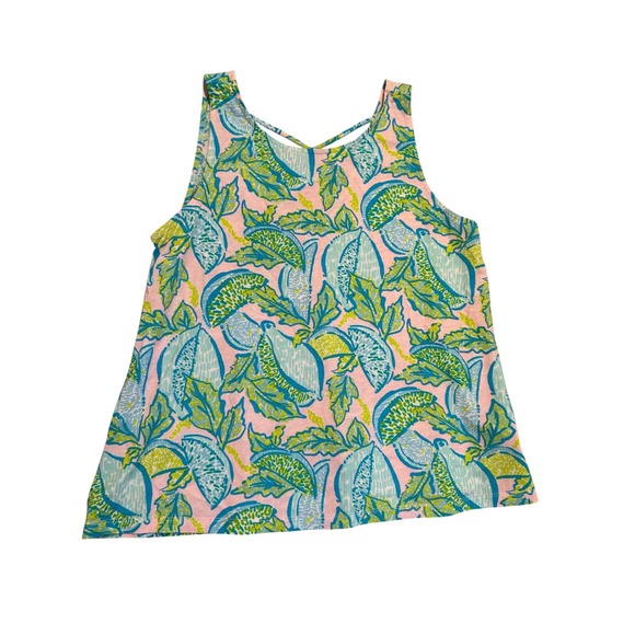 Lilly Pulitzer Tops - Lilly Pulitzer Pink Green Citrus Print Lattice Back Tank Top Large Pima Cotton